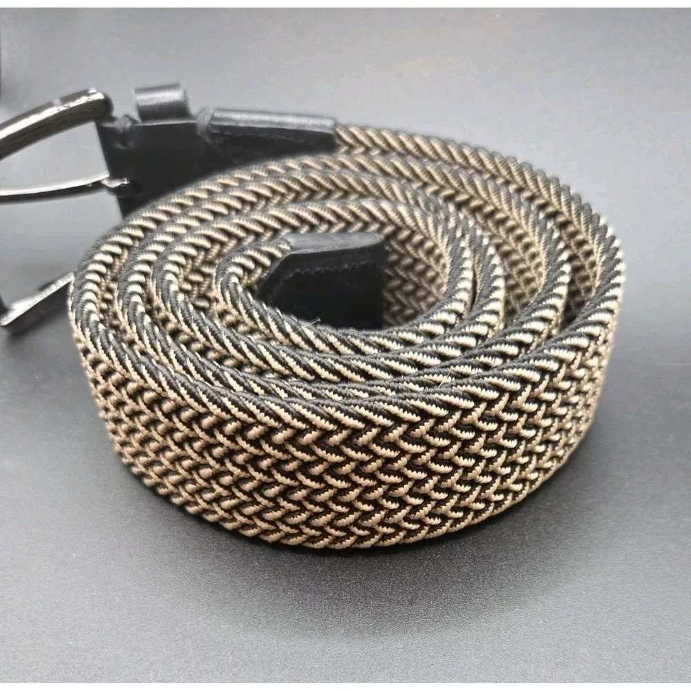 Mens Braided Stretch Belt Woven Elastic Fabric‎ Casual Golf Khaki Black Brown